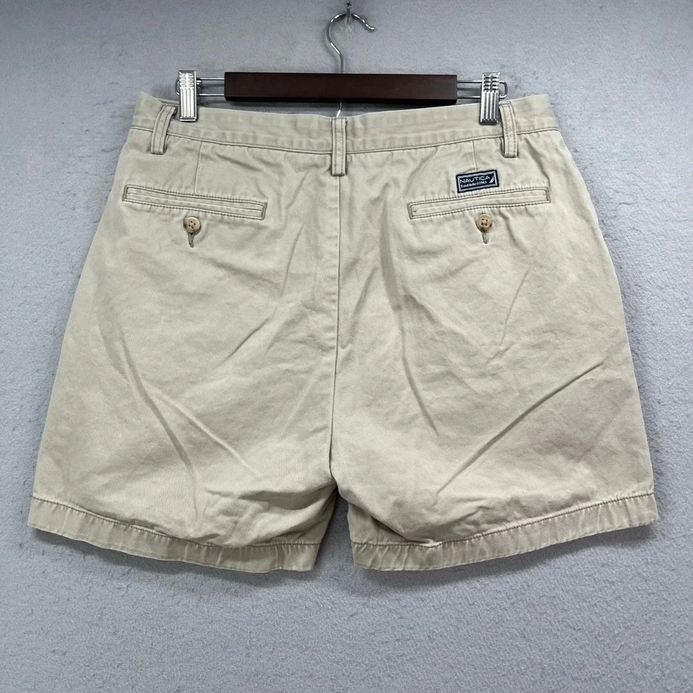 Nautica Chino Shorts Mens 32W Khaki Flat Front Cotton Casual Preppy Classic